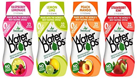 SweetLeaf Water Drops Stevia Water Enhancer 4 Flavor Variety Bundle, 1 Ea: Raspberry Lemonade, Lemon Lime, Peach Mango, Strawberry Kiwi: