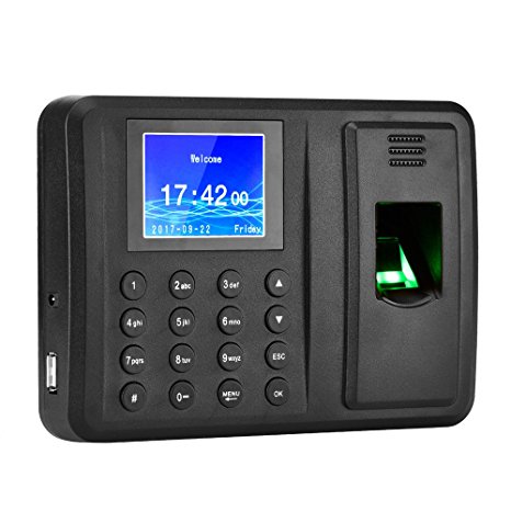 Antner Fingerprint Time Attendance Clock Output Attendance Report Directly USB Flash Disk Download Employee Payroll Recorder, Black