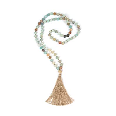 Shinus OKIKO Gemstone 108 Mala Beads Necklace Chakra Boho Statement Long Chain Tassel Yoga Jewerly Handmade
