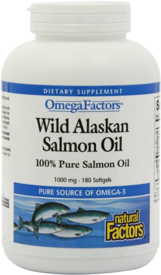 Natural Factors Wild Alaskan Salmon Oil 1000mg Softgels 180-Count