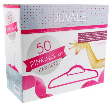 Velvet Hanger Pink - 50-Count Juvale Hot Pink Velvet Hangers for Shirts and Dresses with Bonus Accessory Bar - 18 Inch Hangers
