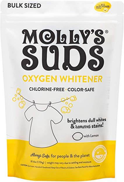 Molly's Suds Natural Oxygen Whitener, Non Chlorine, Brightens Whites, Free of Bleach. Pure Lemon Essential Oil, 81.6 Ounces
