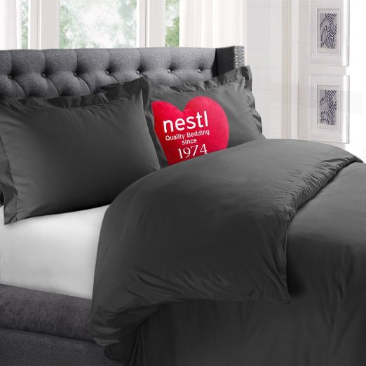 Nestl Bedding Duvet Cover, Protects and Covers your Comforter / Duvet Insert, Luxury 100% Super Soft Microfiber, Twin (Single) Size, Color Charcoal Gray, 2 Piece Duvet Cover Set Includes 1 Pillow Sham