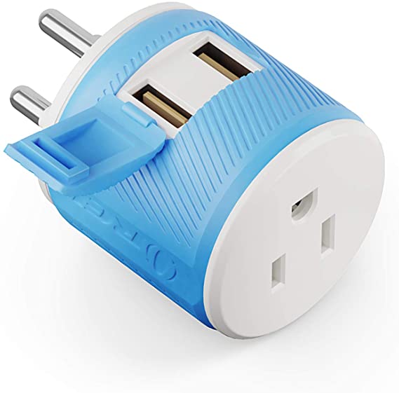 Orei U2U-18 Thailand Travel Plug Adapter - Dual USB - Surge Protection - Type O