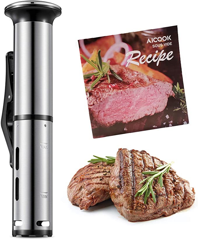 Sous Vide, AICOOK Sous Vide Cooker Thermal Immersion Circulator with Accurate Temperature and Timer Control, 1000W Fast Heating and Digital Interface, with Recipe E-Cookbook, Temperature and Timer for Kitchen.