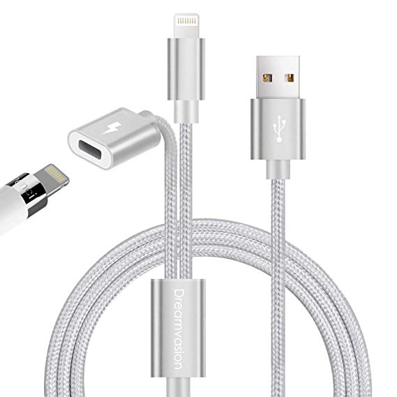 Pad Pencil Charging Cable for iPencil, Dreamvasion 2 in 1 Extend Charger Adapter with USB Nylon Braided Charge/Data Cord for Pad Pro 9.7" 10.5" 12.9"/iPencil/Phone XS X 8 7