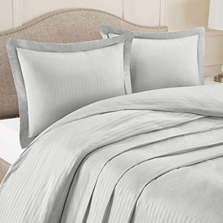 Nestl Bedding Duvet Cover 3 Piece Set – Ultra Soft Double Brushed Microfiber Bedding – Damask Dobby Stripe Comforter Cover and 2 Pillow Shams - Full/Queen 90” x 90” - Silver Light Gray