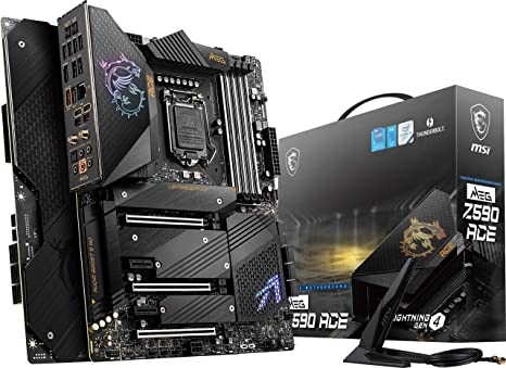 MSI MEG Z590 ACE Gaming Motherboard (ATX, 11th/10th Gen Intel Core, LGA 1200 Socket, SLI/CFX, DDR4, PCIe 4, M.2 Slots, USB 3.2 Gen 2, Wi-Fi 6E, Mystic Light RGB)