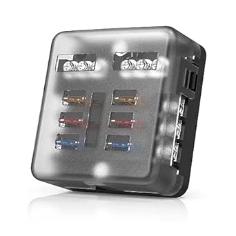 LiTime 6 Way Fuse Box Block Circuit 12 Volt with LED Indicator, Waterproof 6 Way Box Holder with Sticker Labels for Automotive Car Truck Boat Marine RV Van Vehicle