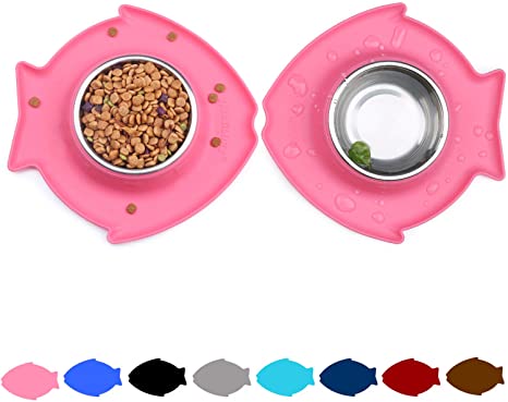 VIVAGLORY Cat Bowls, 2 Pack Puppy Bowl for Food and Water, Stainless Steel Spill Proof Pet Feeding Station, Pink