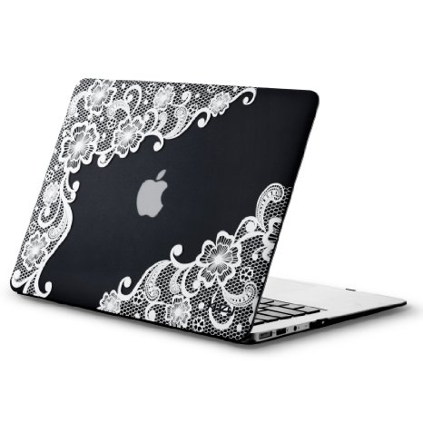 Kuzy - AIR 13-inch Lace BLACK Rubberized Hard Case for MacBook Air 13.3" (A1466 & A1369) (NEWEST VERSION) Shell Cover - Lace BLACK