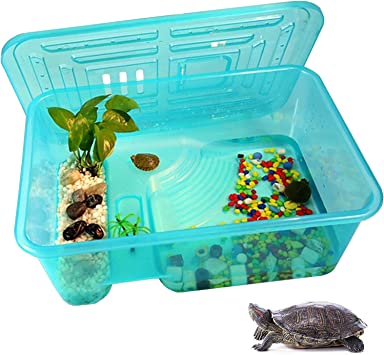 kathson Turtle Tank Aquarium, Turtle Habitat Reptile Plastic Terrarium Safe Durable, Turtle Tank with Lid Prevent Tortoise from Climbing Escaping