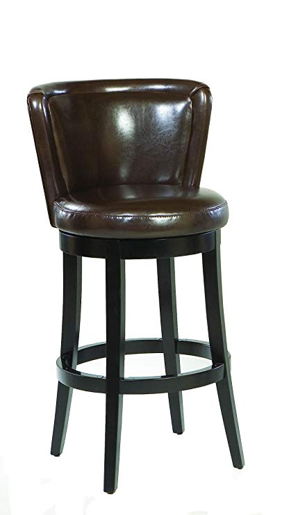 Armen Living LCMBS11SWBABR26 Lisbon 26" Counter Height Swivel Barstool in Brown Bonded Leather and Black Wood Finish