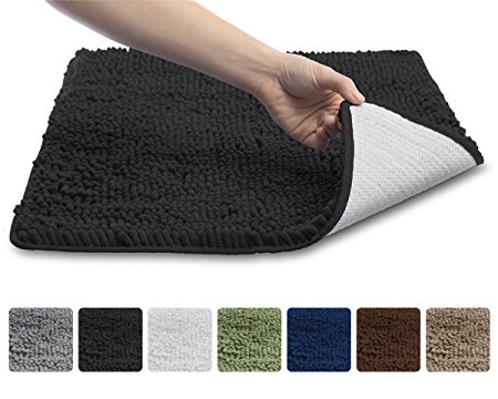 The Original GORILLA GRIP Slip-Resistant Shaggy Chenille Bathroom Rug Mat, 3 Sizes and 6 Colors, Extra Soft and Absorbent, Machine-Washable, Perfect for Bath, Tub, and Shower (Black, 30" x 20")