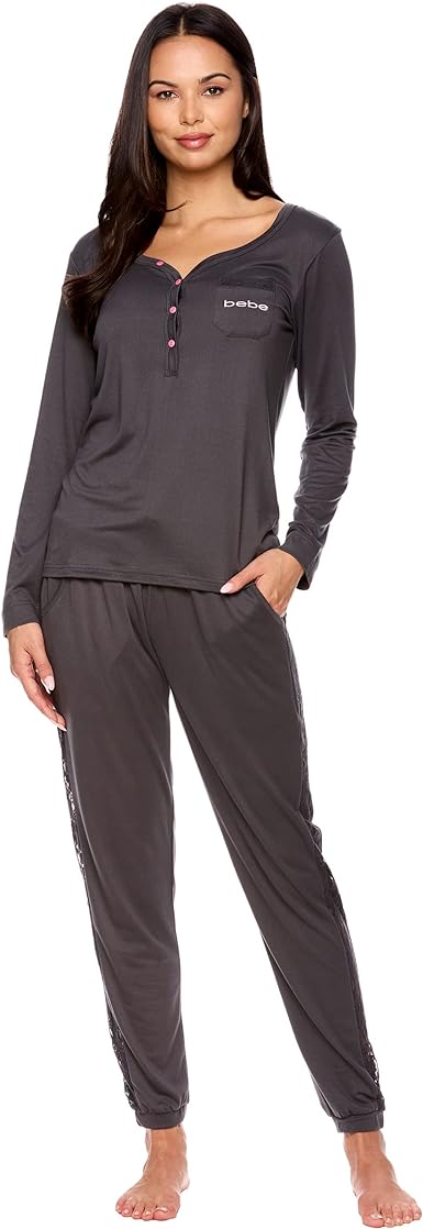 bebe Womens Pajama Set with Pockets - Long Sleeve Shirt and Pajama Pants Pj Set