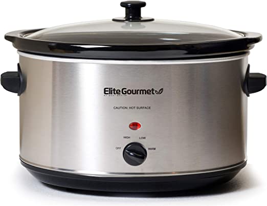 Elite Gourmet MST-900V# Electric Ceramic XL Jumbo Slow Cooker, Adjustable Temp, Entrees, Sauces, Stews & Dips, Dishwasher Safe Glass Lid & Crock (8.5 Quart, Stainless Steel)