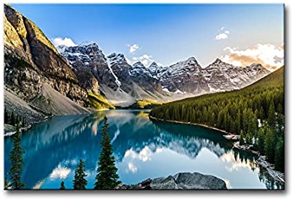 Modern Canvas Painting Wall Art The Picture for Home Decoration Moraine Lake Banff National Park in Canada Mountains Landscape Mountain&Lake Print On Canvas Giclee Artwork for Wall Decor