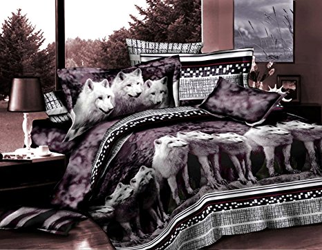 3 Piece Set Mountain Wolves Soft 3d Comforter Set (08) (Queen)