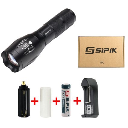 Sipik NEW 700 Lumen Handheld Flashlight LED Cree XML T6 Water Resistant Camping Torch Adjustable Focus Zoom Tactical Light Lamp for Outdoor Sports FREE 2-Year Warranty