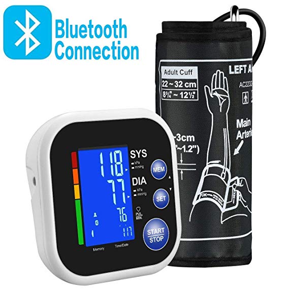 Blood Pressure Monitor, 【New Version】 Bluetooth Automatic Upper Arm Blood Pressure Monitor for Home Use with Large LCD Display Comfortable Upper Arm Cuff (22cm-32cm)