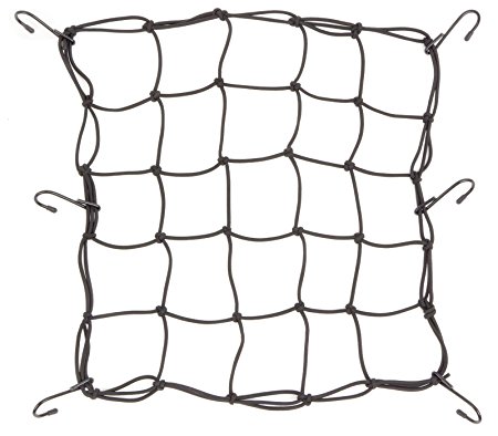 15"x15" PowerTye Mfg Cargo Net made with Premium Latex Bungee Material, 3"x3" Mesh and Rubber-Tipped Super Strong Metal Hooks, Black