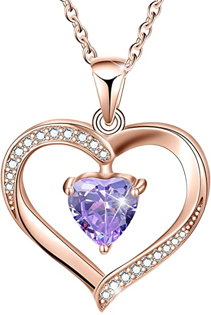 ✦Gifts for Mother's Day✦ Forever Love Heart Necklace Jewelry 18K White Gold/ Rose Gold Plated 925 Sterling Silver Birthstone Pendant Necklace with 5A Cubic Zirconia Birthday Gifts for Women and Girls