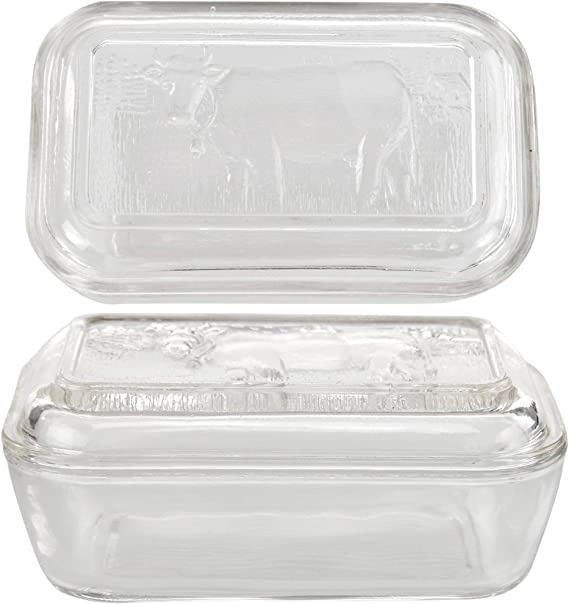 HOME-X Glass Cow Butter Dish with Cover – Clear 6 ¾” L x 4” W x 3” H