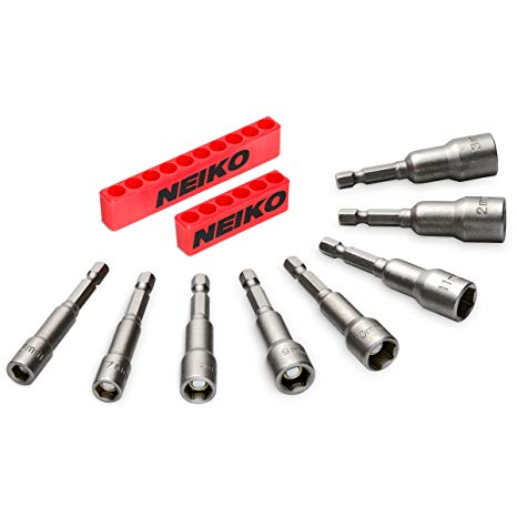 Neiko 10065A 1/4-Inch Hex Shank Magnetic Power Nut Setters, Metric 6mm-13mm, 8-Piece