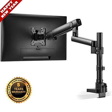 Single Arm Monitor Stand - Premium Aluminum Mechanical Spring Monitor Desk Mount, Adjustable Computer Riser with Clamp & Grommet Mounting Base for 17" to 32" Screens - Hold up to 17.8 lbs