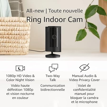 All-new Ring Indoor Cam (2nd Gen) | 1080p HD Video & Colour Night Vision, Two-Way Talk, and Manual Audio & Video Privacy Cover (2023 release) | Black