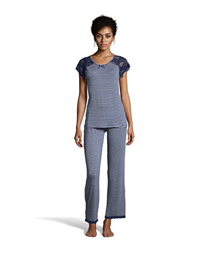 Kathy Ireland Women's 2 Piece Short Sleeve Sleep Shirt With Long Pants Pajama Set