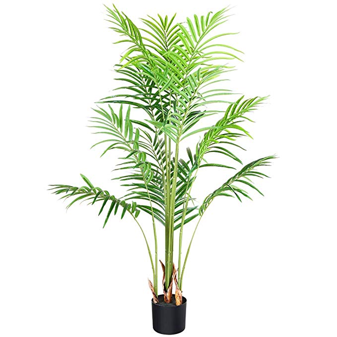 CROSOFMI Artificial Areca Palm Plant 47 Inches Fake Palm Tree with 13 Leaves Faux Yellow Palm in Pot for Indoor Outdoor House Home Office Modern Decoration Perfect Housewarming Gift