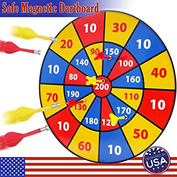 BETTERLINE Kids Magnetic Dartboard Set - Colorful 16 Inch Dart Board with 6 Magnet Darts for Kids and Adults, Gift for Game Room, Office, Man Cave and Home