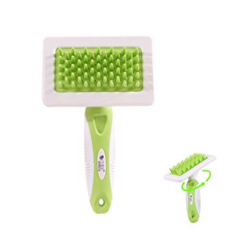 Ohana Pet Silicone Grooming Brush 360 Degree Rotation Soft Rubber Shampoo Shower Brush Bath Massage Comb Shedding Hair Remover for Long Short and Thick Hair Small Medium Large Dogs and Cats Green