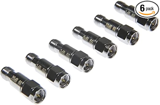 Nooelec SMA Attenuator Kit - Bundle of 6pc 2W 50 Ohm SMA in-Line Attenuators Provides Highly Linear Attenuation from 1dB to 42dB in 1dB Increments. 1dB, 2dB, 3dB, 6dB, 10dB