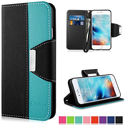 Vakoo iPhone 6 Case, Premium-PU Leather Flip Wallet Mobile Phone Protective Case Cover for Apple iPhone 6/6S - Black Blue