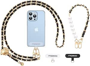 MoKo Phone Lanyard Crossbody, Adjustable Cell Phone Lanyard, Universal Phone Chain Strap for iPhone, Samsung, Most Smartphones, Phone Neck Strap × 1, Beaded Wrist Strap x 1, Lanyard Patches × 2, Black