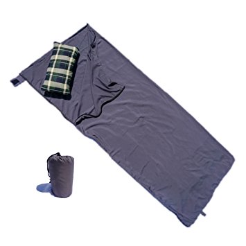 Roomy Sleeping Bag Liner with Full Two-Way Zipper - Silky Smooth - Use as Lightweight Sleep Bag or Travel Sheet Set - Rectangle Poly in Grey 33"W x 80"L