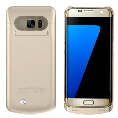 S7 Edge Battery Case, 5200mAh Rechargeable Extended Battery Charging Case for Samsung Galaxy S7 Edge, Backup External Battery Charger Case, Portable Backup Power Bank Case with Kickstand (Gold)