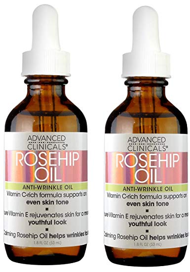 Advanced Clinicals Rosehip Oil Anti-wrinkle Face Oil with Vitamin C and Vitamin E for Sun Damage, Age Spots and Wrinkles (Two - 1.8oz)