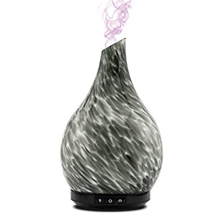 Aromatherapy Essential Oil Glass Diffuser Cool Mist Ultrasonic Humidifier Hand Blown Glass Colorful LED White Glow 230ml Capacity with Safety Auto-Shut Off Feature (GAIUS GREY)