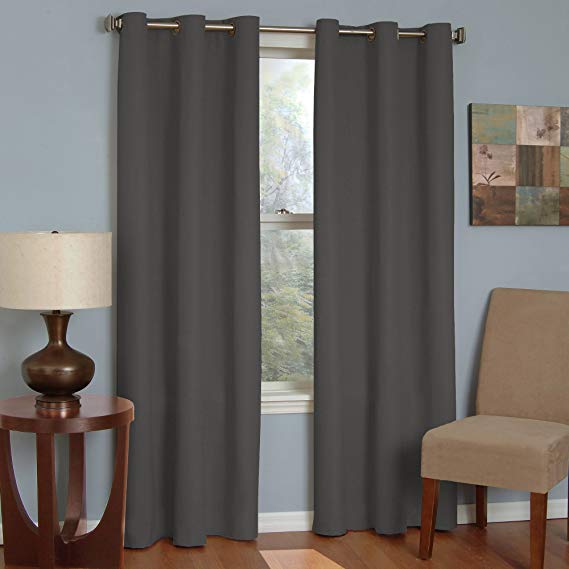 ECLIPSE Microfiber Thermal Insulated Single Panel Grommet Top Darkening Curtains for Living Room, 42" x 63", Smoke