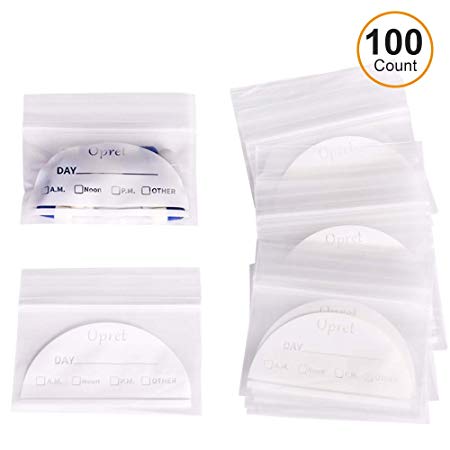 Pill Pouch Bags for Medicine 100 Count, Opret Pill Baggies 3x2.5 in 3 Mil, Plastic Zipper Poly Bags with Write-on Label