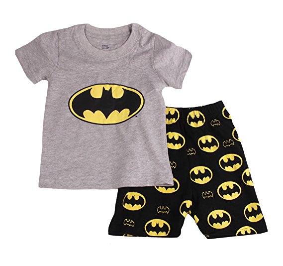 "Gray Bat " Boys Shorts 2 Piece Pajama Set 100% Cotton G6057,Size 6Mos-14Yrs