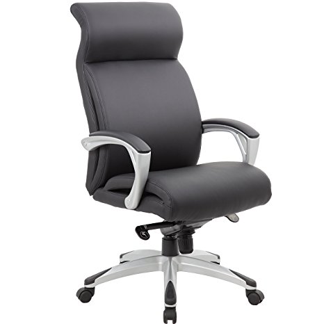 Genesis Designs "Beverly" High Back Executive Office Chair with Sleek, Dual Wheel Casters, Leather Plus, Padded Armrests & Reclining Back, Black