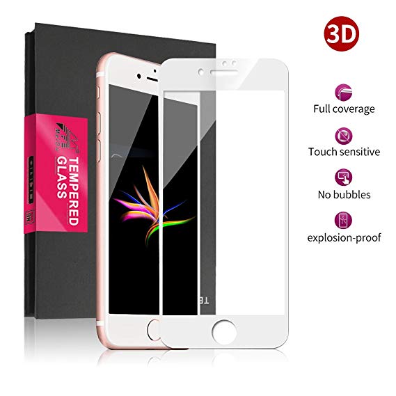 Meidom iPhone 7 Plus Screen Protector Tempered Glass Case Friendly [Edge to Edge] 3D Full Coverage [Bubble-Free] Screen Protector for iPhone 7 Plus/iPhone 8 Plus - White