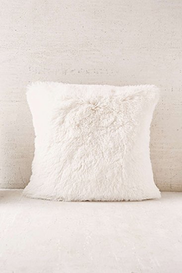 Elliz Luxury Ivory Roses Faux-Fur Pillow, 18"x18"