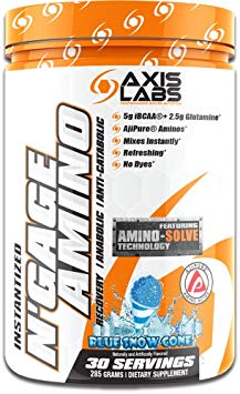 Axis Labs N'GAGE Amino | Branched-Chain Amino Acid | Instantized & Supercharged with Amino-Solve Technology | Recovery | Anabolic | Anti-Catabolic | No Dyes | Blue Snow Cone Flavor 30 Servings