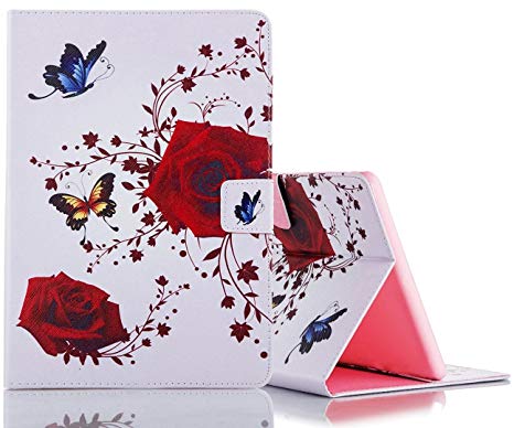 Bonice Accessory for Samsung Galaxy Tab A 9.7 inch SM-T550 Filio Case, PU Leather Flip Wallet Case Cover with Card Slots Magnetic Snap Anti-scratch Protective Shell-Rose and Butterfly