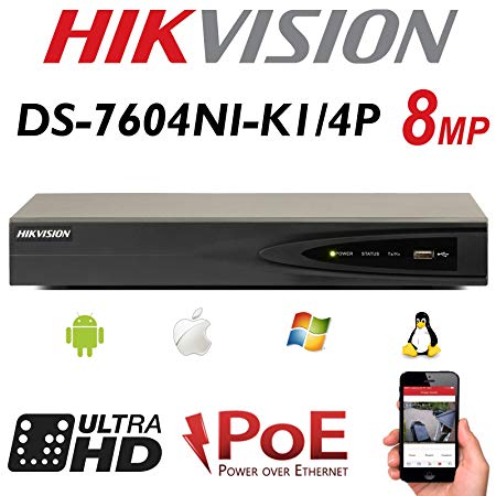 4CH HIKVISION 8MP NVR IP NETWORK POE HDMI FULL HD 1080P 4K UHD PROFESSIONAL DIGITAL SECURITY SURVEILLANCE RECORDER UP TO 6TB (1TB 2TB 3TB 4TB 6TB OPTION) H.254 H.265 HOME OFFICE BUSINESS SHOP PRO DS-7604NI-K1/4P (NO HDD)